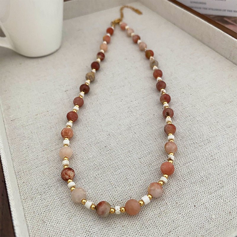 Novelty gradient color planet natural stone beaded colorful stacked lock necklace - jewelry - weilin.com