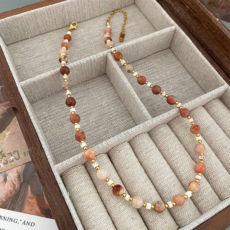 Novelty gradient color planet natural stone beaded colorful stacked lock necklace - jewelry - weilin.com