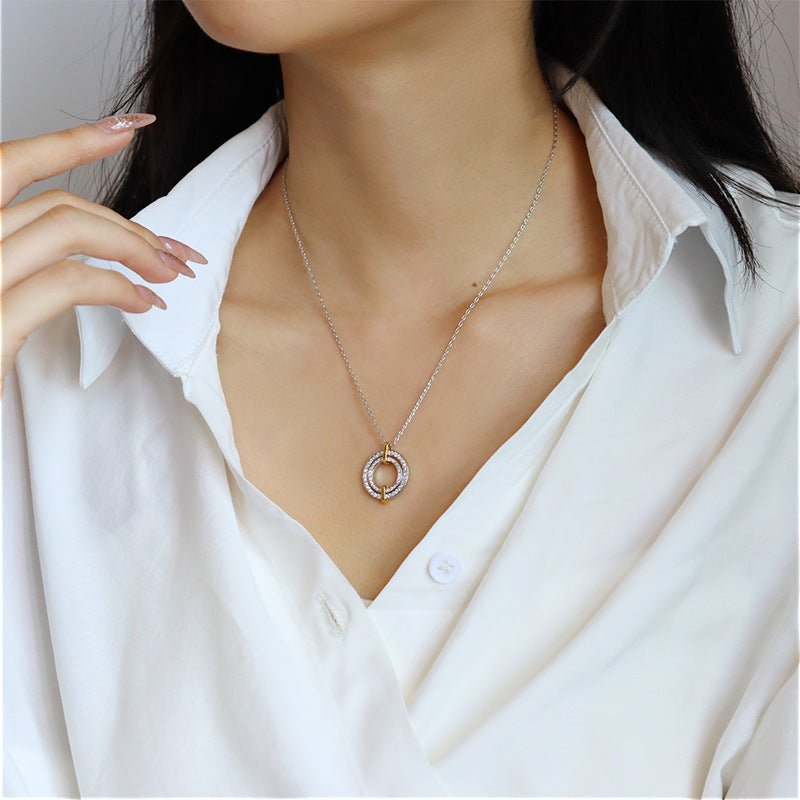 Novelty retro zircon double ring necklace women's accessories - jewelry - weilin.com