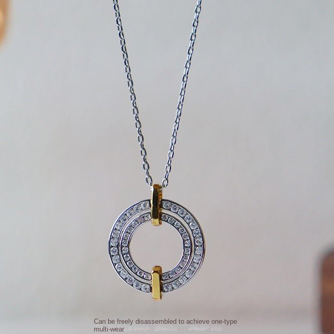 Novelty retro zircon double ring necklace women's accessories - jewelry - weilin.com