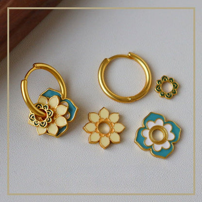 Oriental Ancient Style Oil Drop Enamel Summer Flower Earrings - jewelry - weilin.com
