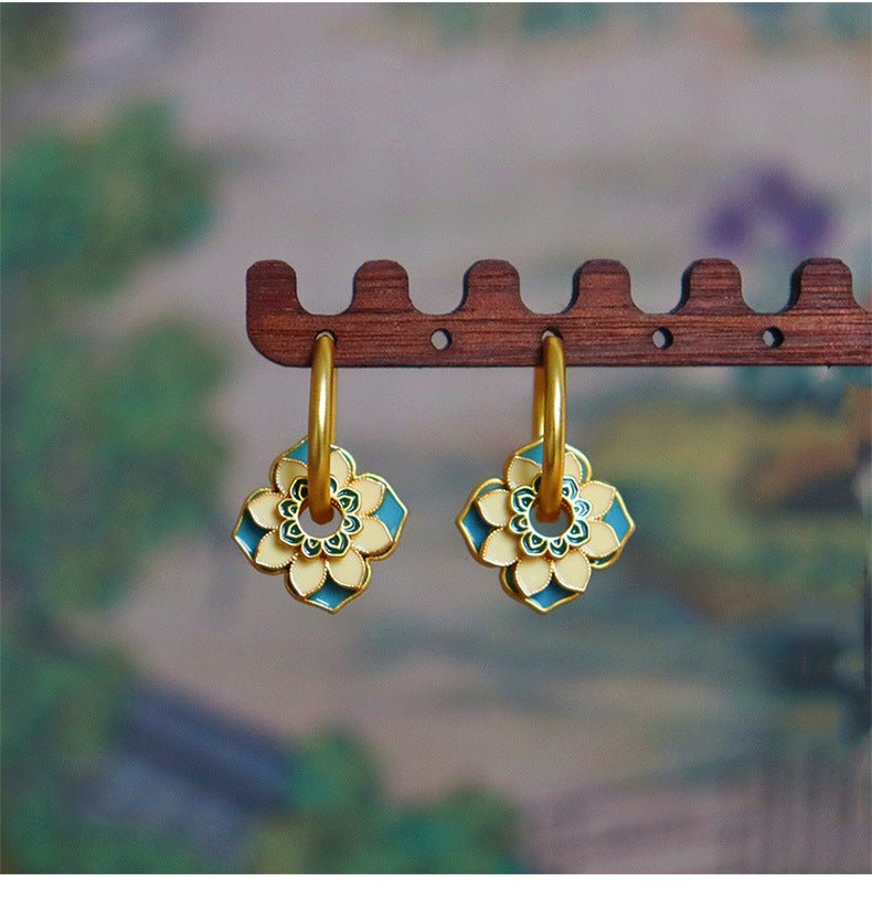 Oriental Ancient Style Oil Drop Enamel Summer Flower Earrings - jewelry - weilin.com