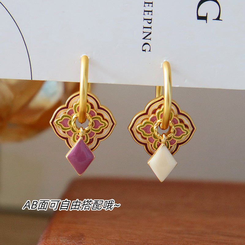 Oriental antique colored enamel earrings - jewelry - weilin.com