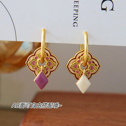 Oriental antique colored enamel earrings - jewelry - weilin.com