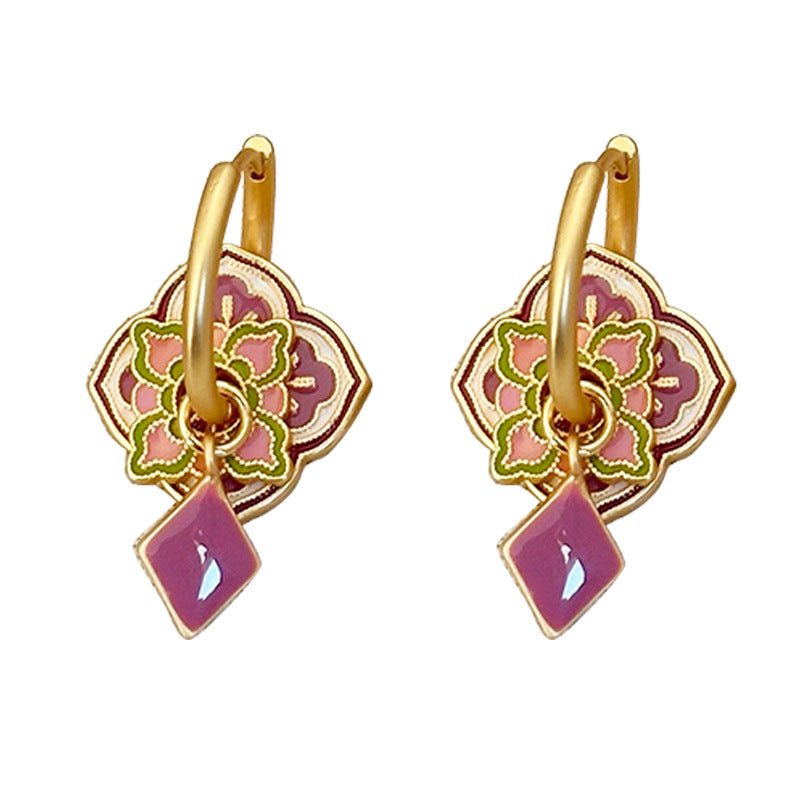 Oriental antique colored enamel earrings - jewelry - weilin.com