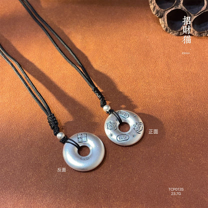 Peaceful charm braided rope necklace sterling silver pendant - jewelry - weilin.com