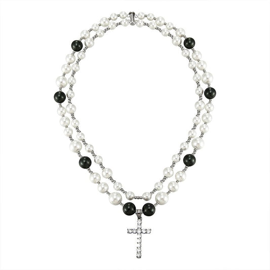 Pearl cross pendant hip hop chain; - jewelry - weilin.com