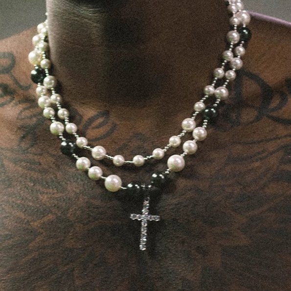 Pearl cross pendant hip hop chain; - jewelry - weilin.com