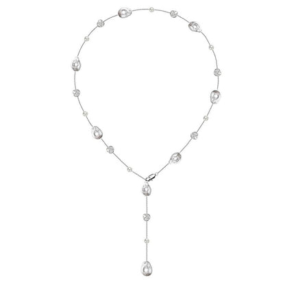 Pearl long pendant necklace - jewelry - weilin.com