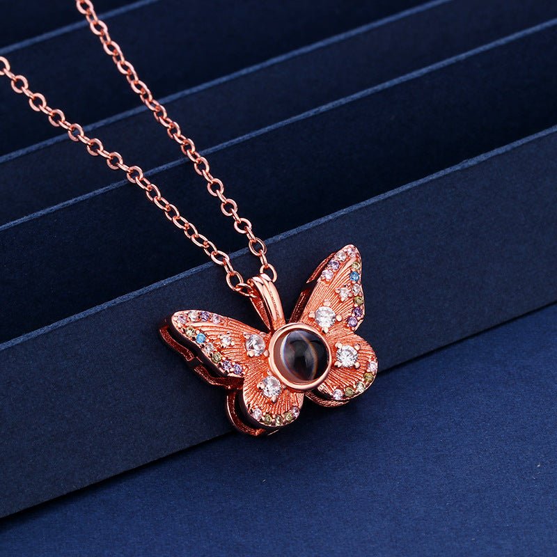 Photo projection colored diamond butterfly necklace - jewelry - weilin.com