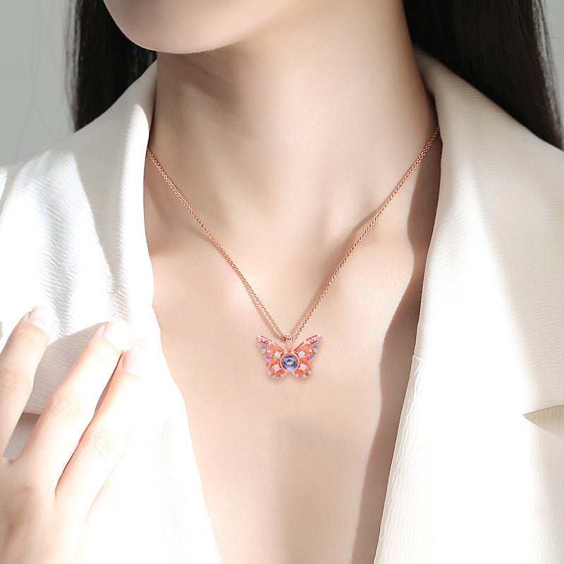 Photo projection colored diamond butterfly necklace - jewelry - weilin.com