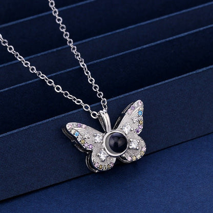 Photo projection colored diamond butterfly necklace - jewelry - weilin.com