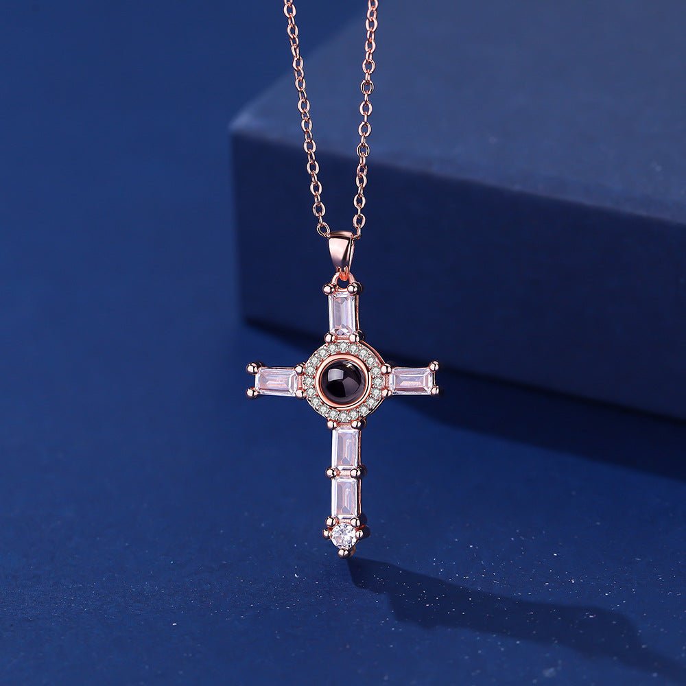 Photo Projection Cross Diamond - inlaid Necklace - jewelry - weilin.com