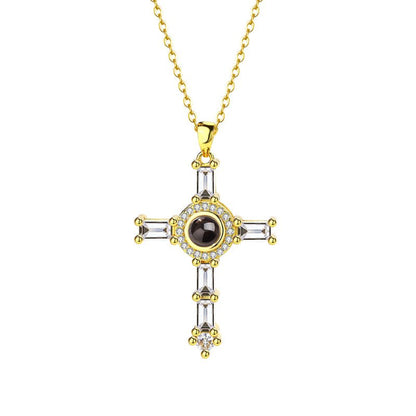 Photo Projection Cross Diamond - inlaid Necklace - jewelry - weilin.com