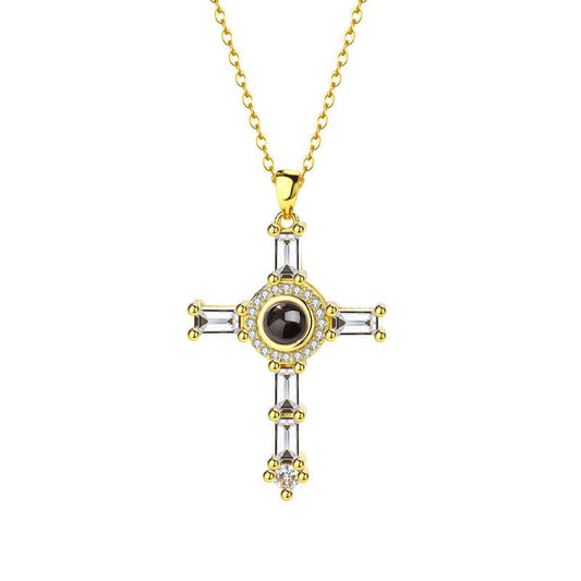 Photo Projection Cross Diamond - inlaid Necklace - jewelry - weilin.com