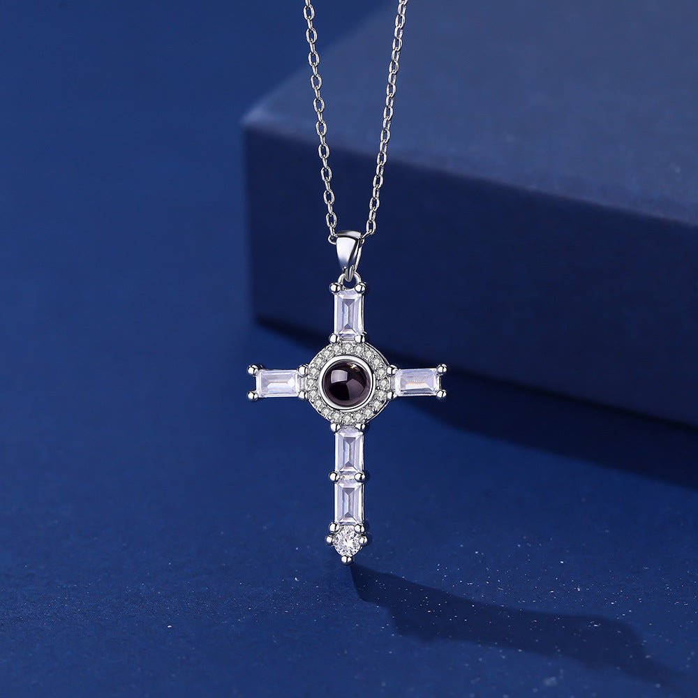 Photo Projection Cross Diamond - inlaid Necklace - jewelry - weilin.com
