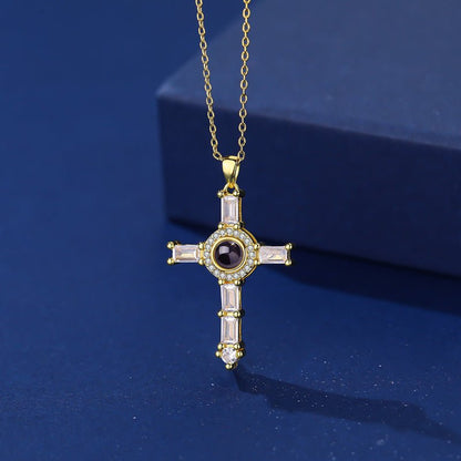Photo Projection Cross Diamond - inlaid Necklace - jewelry - weilin.com