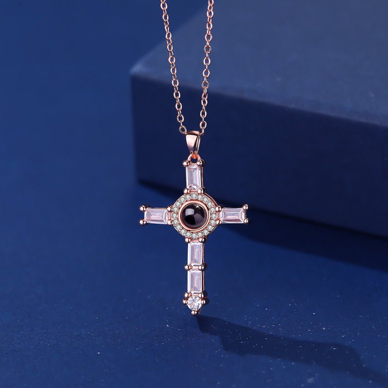 Photo Projection Cross Diamond - inlaid Necklace - jewelry - weilin.com