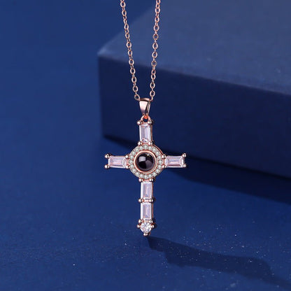 Photo Projection Cross Diamond - inlaid Necklace - jewelry - weilin.com