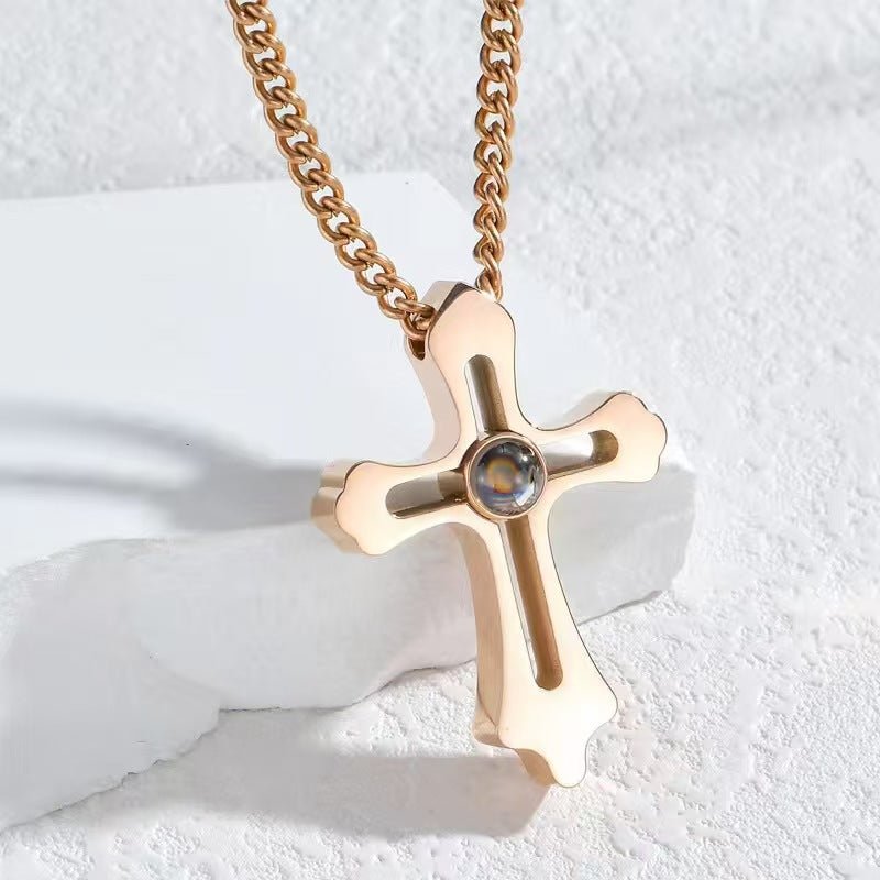 Photo Projection Cross Necklace - jewelry - weilin.com