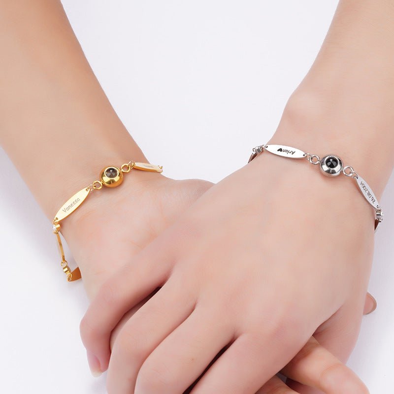 Photo projection engraving couple bracelet - jewelry - weilin.com