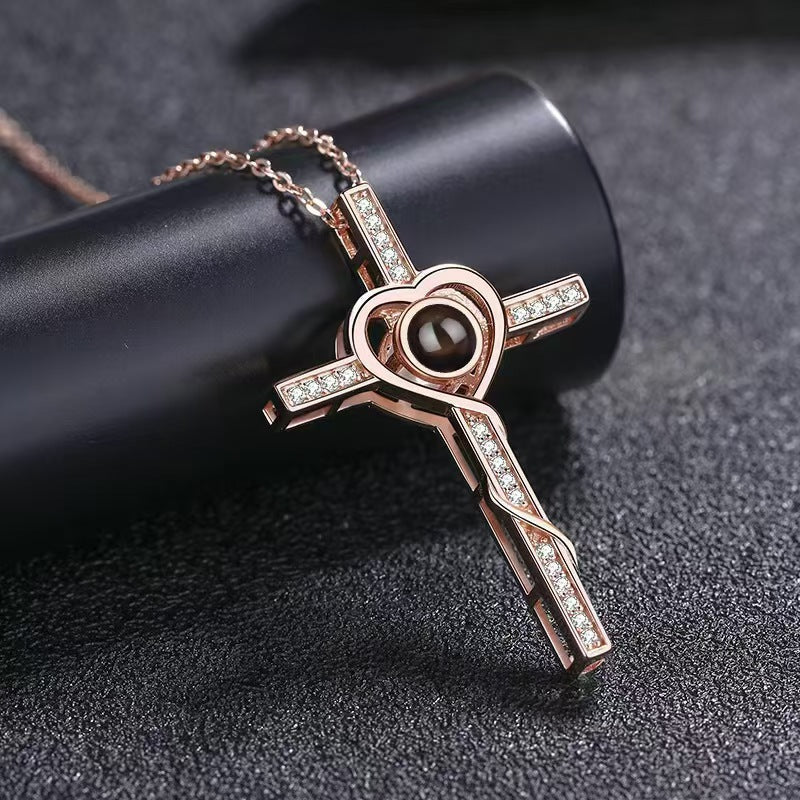 Photo Projection Heart Cross Necklace - jewelry - weilin.com