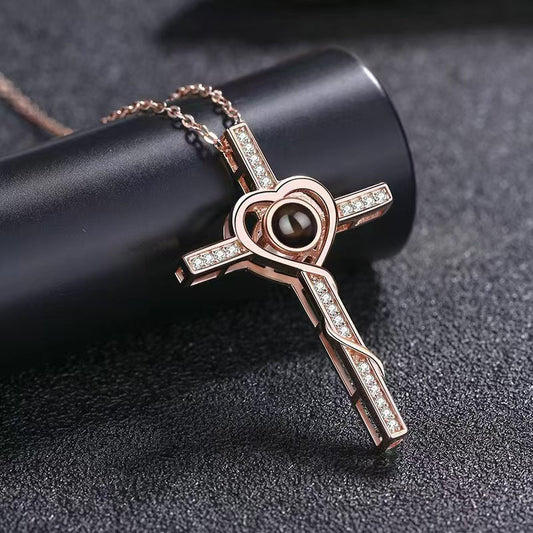 Photo Projection Heart Cross Necklace - jewelry - weilin.com