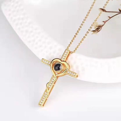 Photo Projection Heart Cross Necklace - jewelry - weilin.com