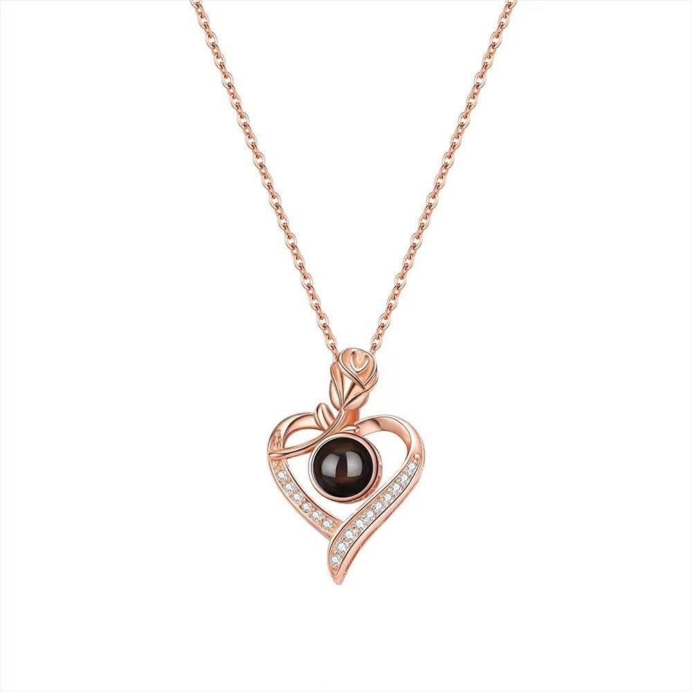 Photo projection heart rose necklace - jewelry - weilin.com