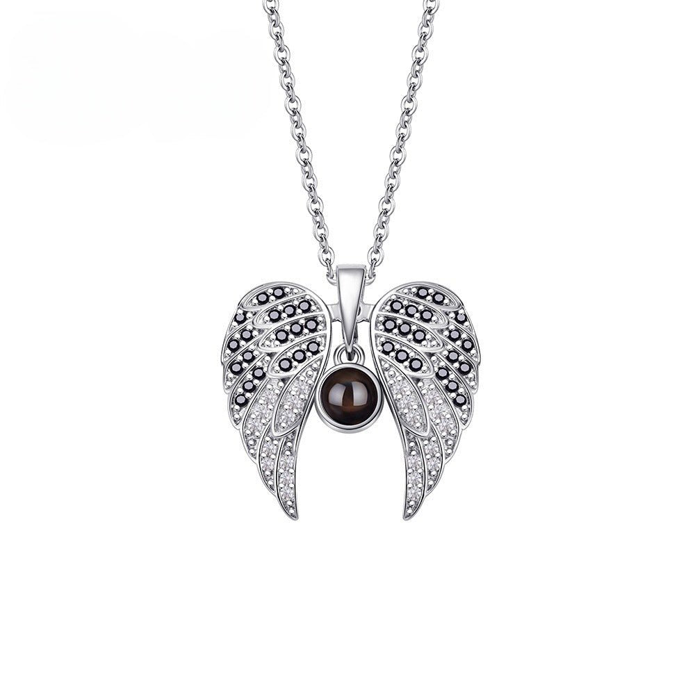 Photo Projection Heart - shaped Necklace with Angel Wings - jewelry - weilin.com