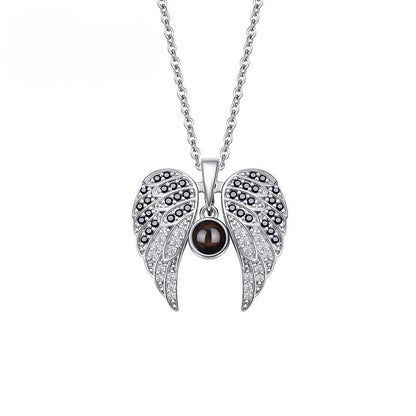 Photo Projection Heart - shaped Necklace with Angel Wings - jewelry - weilin.com