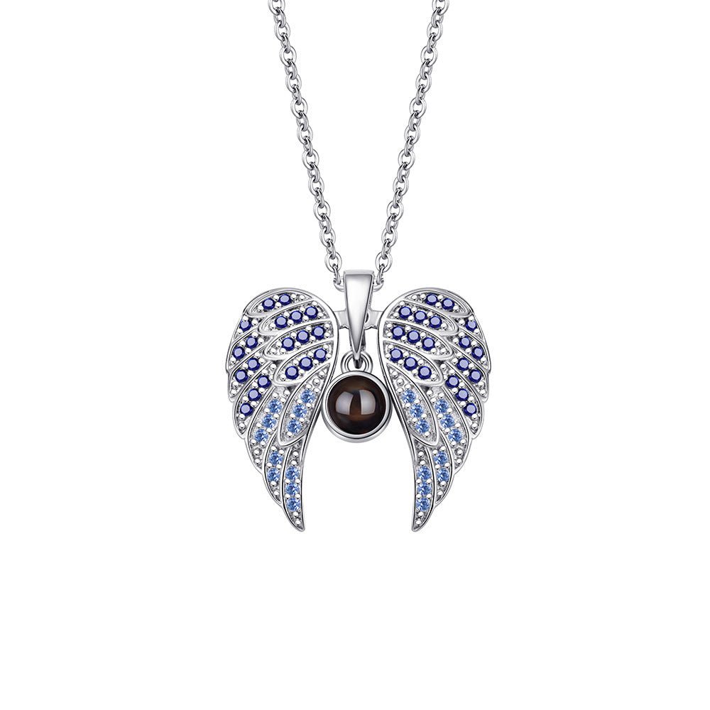 Photo Projection Heart - shaped Necklace with Angel Wings - jewelry - weilin.com