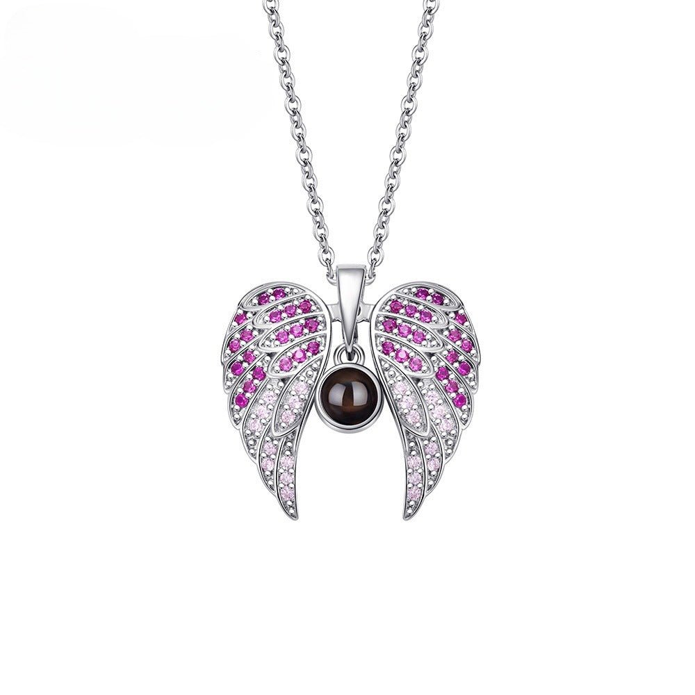 Photo Projection Heart - shaped Necklace with Angel Wings - jewelry - weilin.com