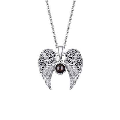 Photo Projection Heart - shaped Necklace with Angel Wings - jewelry - weilin.com