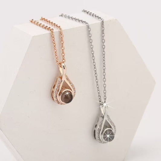 Photo projection heart - shaped teardrop necklace - jewelry - weilin.com