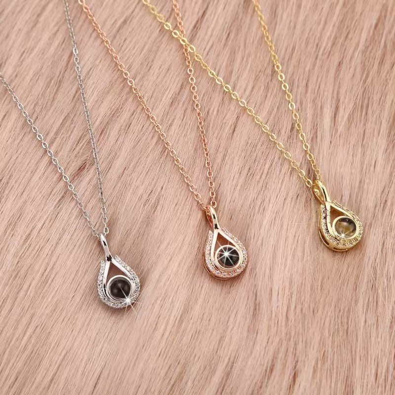 Photo projection heart - shaped teardrop necklace - jewelry - weilin.com