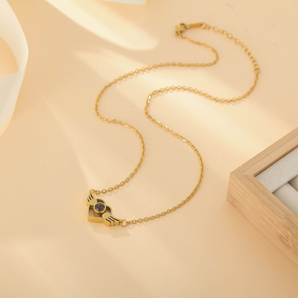 Photo Projection Heart Wings Necklace - jewelry - weilin.com