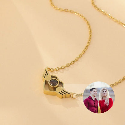 Photo Projection Heart Wings Necklace - jewelry - weilin.com