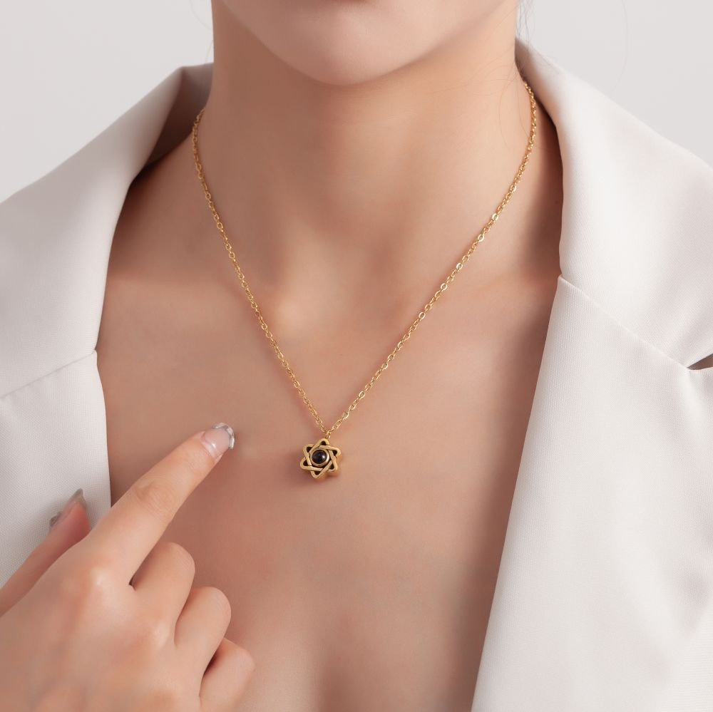 Photo projection six - pointed star necklace - jewelry - weilin.com
