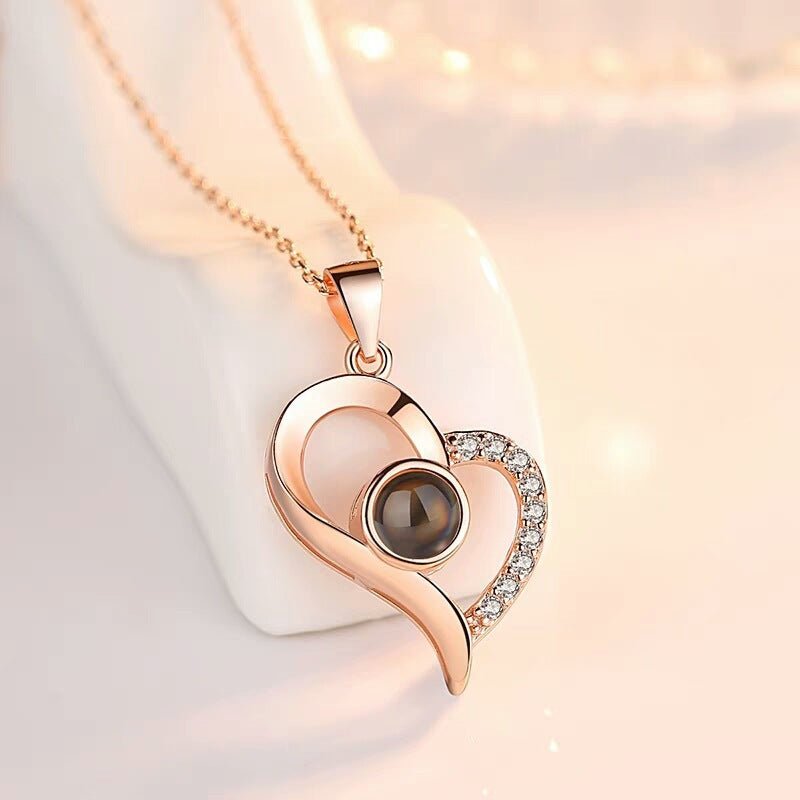 Photo projection zircon heart necklace - jewelry - weilin.com