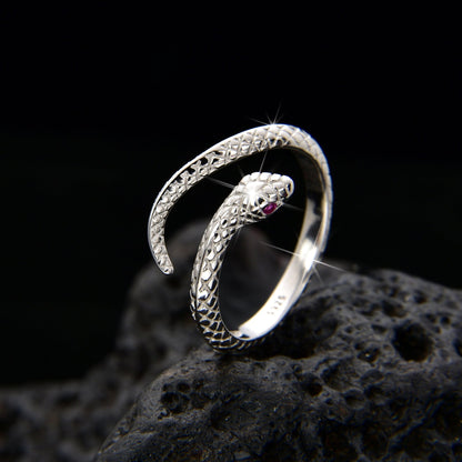 Pink Eye Stone Snake Couple Ring - jewelry - weilin.com