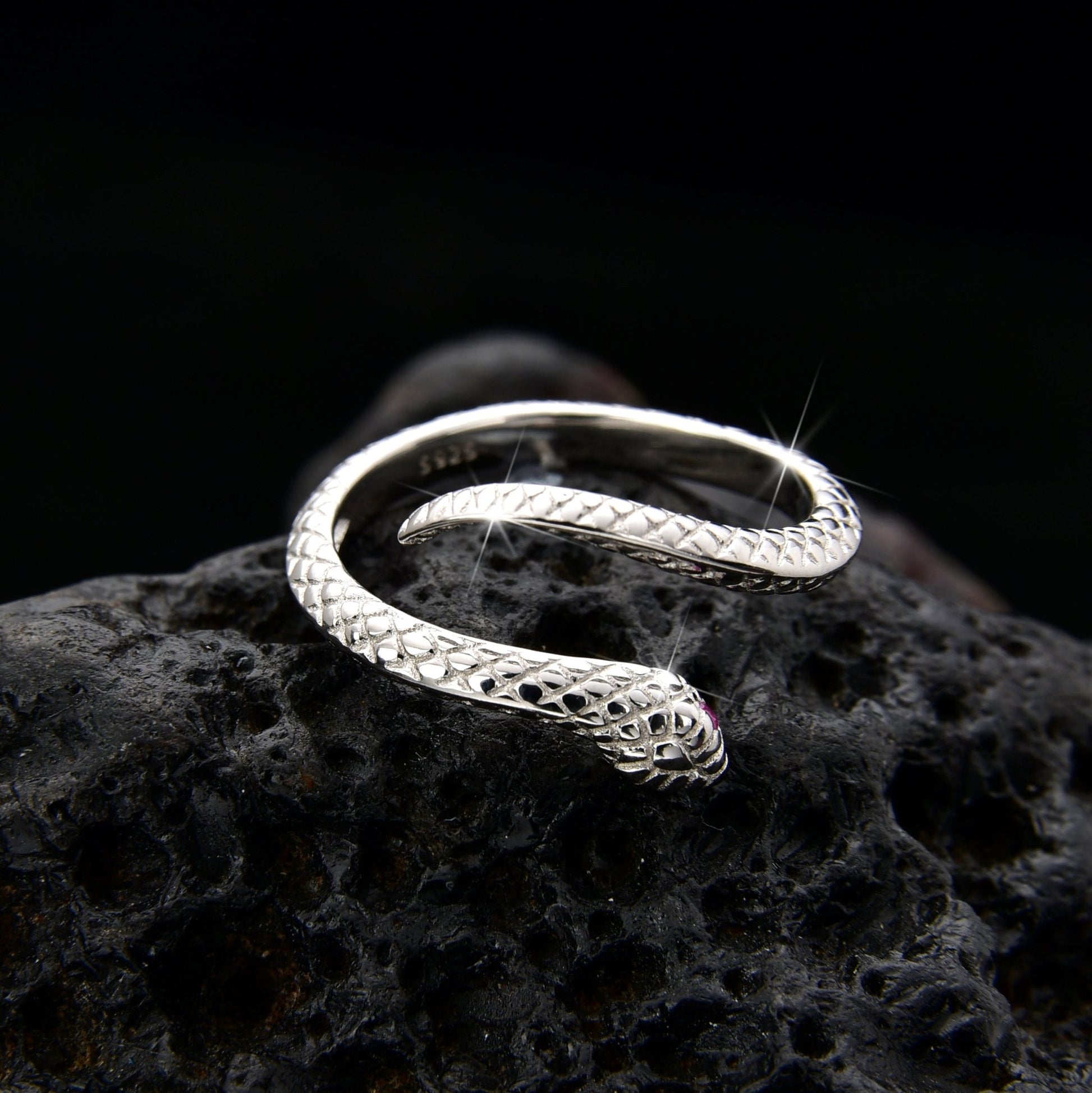 Pink Eye Stone Snake Couple Ring - jewelry - weilin.com