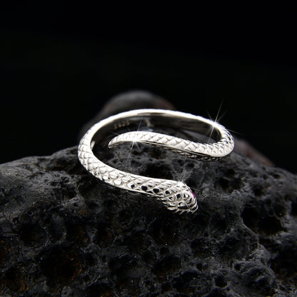 Pink Eye Stone Snake Couple Ring - jewelry - weilin.com
