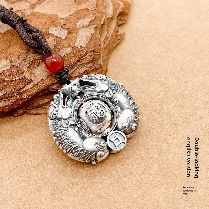 Pixiu Peace Buckle Sterling Silver Pendant Necklace - jewelry - weilin.com