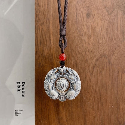 Pixiu Peace Buckle Sterling Silver Pendant Necklace - jewelry - weilin.com