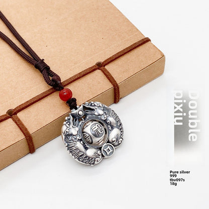 Pixiu Peace Buckle Sterling Silver Pendant Necklace - jewelry - weilin.com