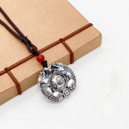 Pixiu Peace Buckle Sterling Silver Pendant Necklace - jewelry - weilin.com
