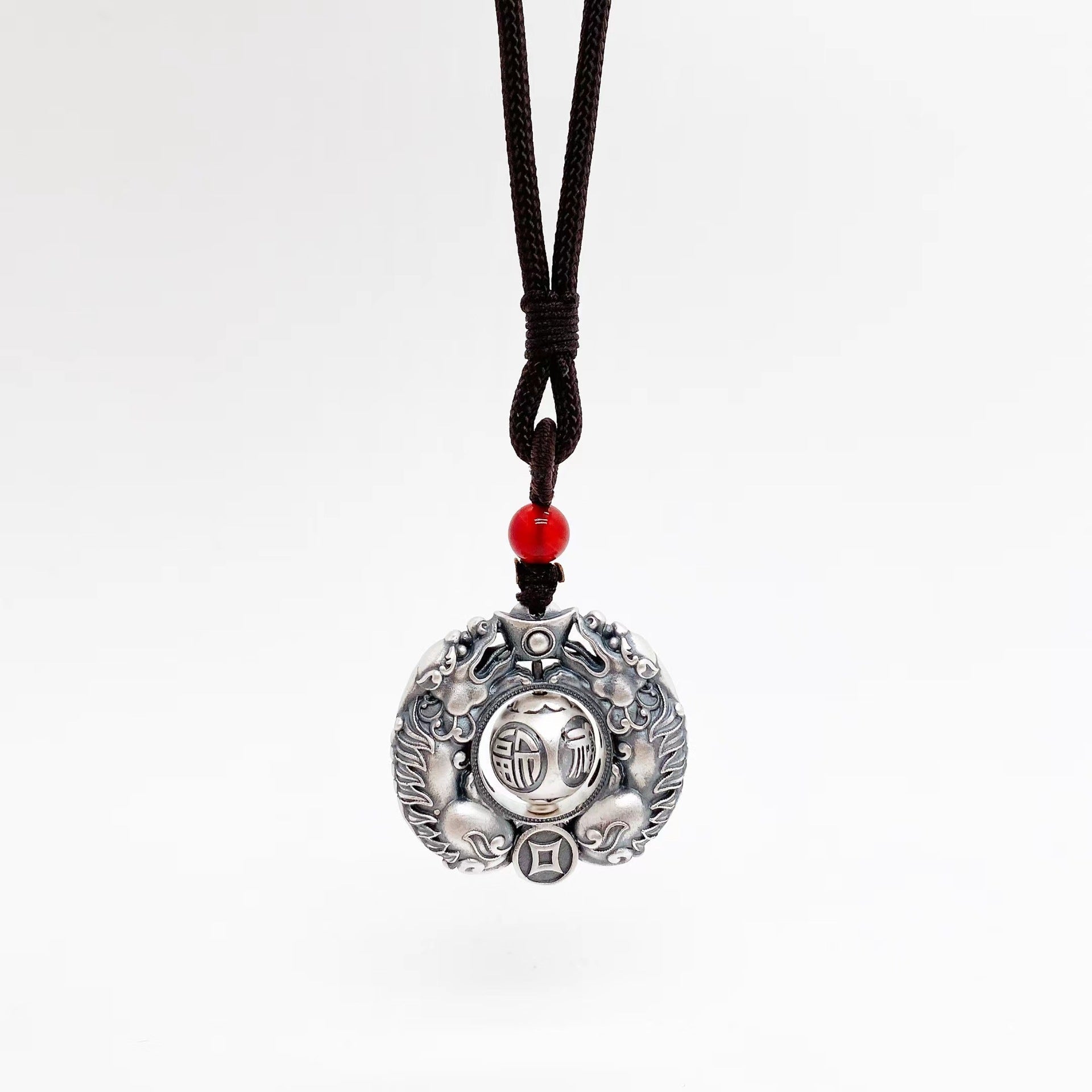 Pixiu Peace Buckle Sterling Silver Pendant Necklace - jewelry - weilin.com