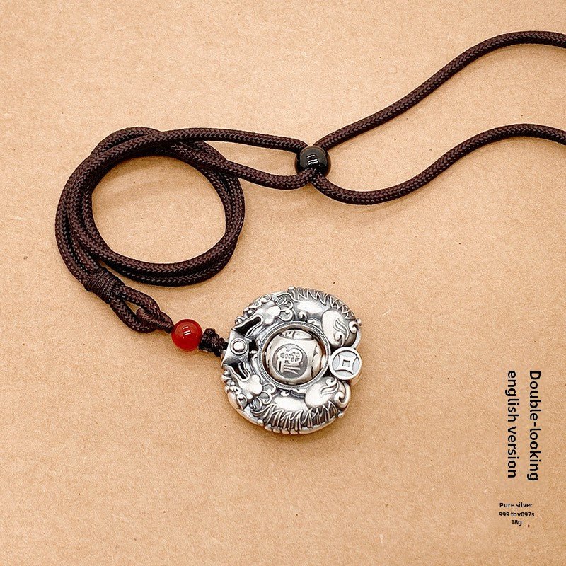 Pixiu Peace Buckle Sterling Silver Pendant Necklace - jewelry - weilin.com