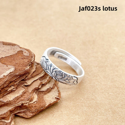 Plum blossom and lotus sterling silver ring - jewelry - weilin.com